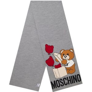 Moschino, Accessoires, unisex, Grijs, ONE Size, Wol, Grijze Wollen Sjaal met Logo Print