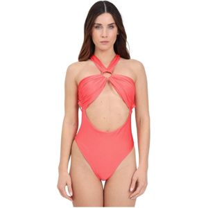 Amen, Badkleding, Dames, Rood, S, Koraalrood badpak met cut-out details