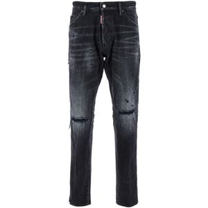 Dsquared2, Jeans, Heren, Zwart, XL, Katoen, Zwarte Ripped Jeans Regular Fit