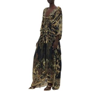 Camilla, Badkleding, Dames, Veelkleurig, ONE Size, Gouden Swirls Zijden Kaftan Nacht