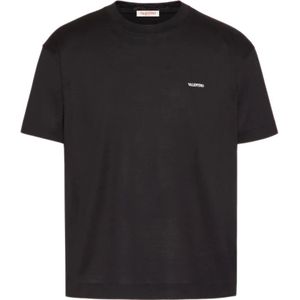 Valentino Garavani, Tops, Heren, Zwart, S, Katoen, Zwarte katoenen T-shirt met Valentino print