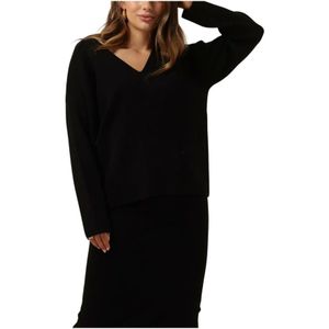 Object, Truien, Dames, Zwart, L, Polyester, V-hals Pullover Sweater Zwart