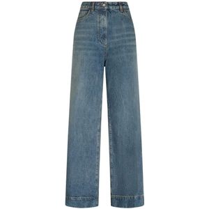 Etro, Blauwe Jeans met Hoge Taille en Ingelegd Borduursel Blauw, Dames, Maat:W27