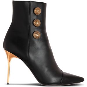 Balmain, Schoenen, Dames, Zwart, 39 EU, Leren Roni enkellaarzen