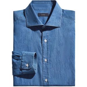 Fay, Denim Shirts Blauw, Heren, Maat:XL