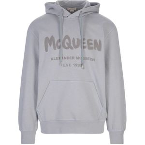 Alexander McQueen, Sweatshirts & Hoodies, Heren, Grijs, S, Katoen, Grijze Katoenen Hoodie Sweatshirt Aw 23