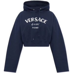 Versace, Sweatshirts & Hoodies, Dames, Blauw, M, Katoen, Hoodie met logo
