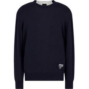 Armani Exchange, Sweatshirts & Hoodies, Heren, Blauw, S, Katoen, Klassieke Crew Neck Sweater
