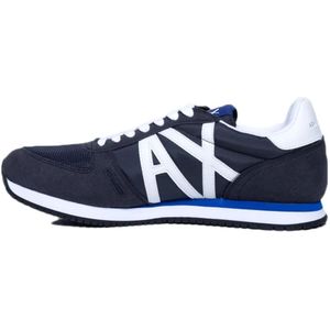 Armani Exchange, Schoenen, Heren, Blauw, 45 EU, Blauwe Print Sportieve Sneakers Mannen