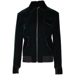 Yves Saint Laurent Vintage, Pre-owned, Dames, Groen, L, Tweed, Pre-owned Fabric outerwear