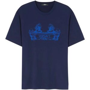Versace, Tops, Heren, Blauw, S, Navy Blauw Klassiek T-shirt