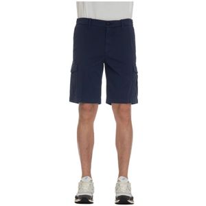 Eleventy, Korte broeken, Heren, Blauw, W33, Blauwe Shorts met Rits en Knoop