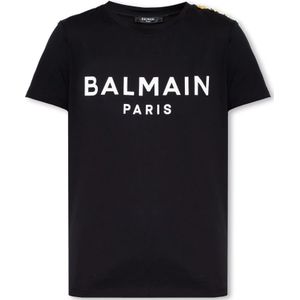 Balmain, Tops, Dames, Zwart, XL, Katoen, T-shirt met logo
