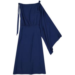 Prada, Kleedjes, Dames, Blauw, L, Flared One Sleeve Midi Jurk