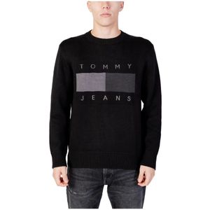 Tommy Jeans, Zwart Biologisch Katoenen Trui met Lange Mouwen Zwart, Heren, Maat:L
