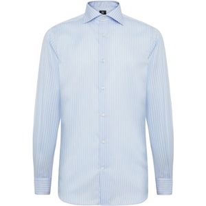 Boggi Milano, Overhemden, Heren, Blauw, XL, Katoen, Regular Fit Gestreept Katoenen Twill Overhemd