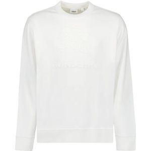Burberry, Sweatshirts & Hoodies, Heren, Wit, S, Katoen, Logo Sweatshirt Ronde Hals Lange Mouw