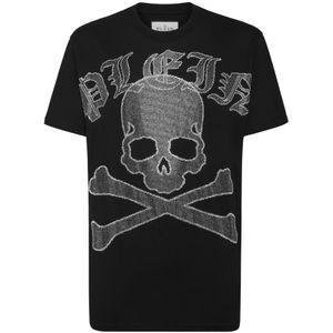 Philipp Plein, Zwart T-shirt met Kristallen Zwart, Heren, Maat:2XL