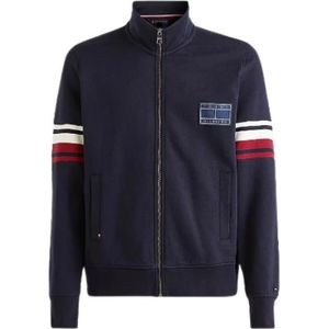 Tommy Hilfiger, Sweatshirts & Hoodies, Heren, Blauw, M, Katoen, Blauwe Racing Streep Sweatshirt