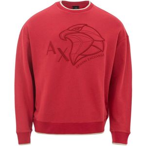 Armani Exchange, Sweatshirts & Hoodies, Heren, Rood, M, Katoen, Klassieke Katoenen Trui Rood Ronde Hals