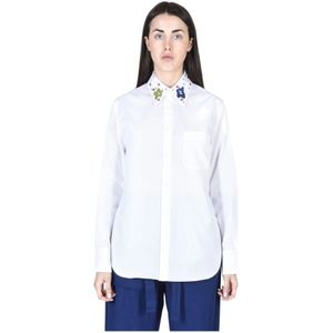 Marni, Blouses & Shirts, Dames, Wit, XS, Katoen, Stijlvolle katoenen overhemd met uniek polyester en glas detail