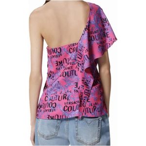 Versace Jeans Couture, Blouses & Shirts, Dames, Paars, S, Polyester, Fuchsia Logo Couture Top - Maat 42