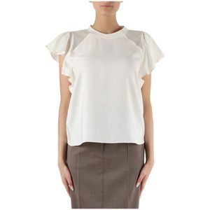 Boss, Blouses & Shirts, Dames, Wit, M, Mesh Inzet Ruche Blouse