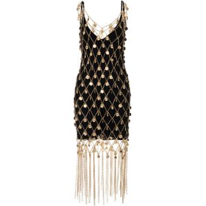 Paco Rabanne, Zwarte Metallic Mesh Mini Sheath Jurk Zwart, Dames, Maat:S