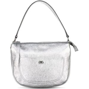 Abro, Stijlvolle Zilveren Leren Hobo Tas met Rits Grijs, Dames, Maat:ONE Size