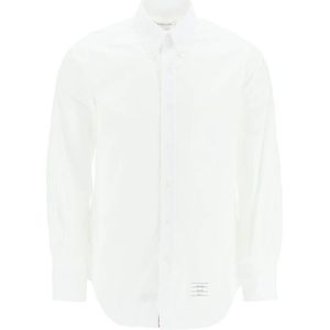 Thom Browne, Klassieke Poplin Overhemd met Button-Down Kraag Wit, Heren, Maat:XL