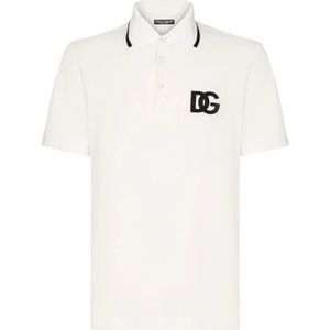 Dolce & Gabbana, Tops, Heren, Wit, L, Katoen, Logo-geborduurd Poloshirt Wit Katoen