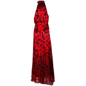 Gestuz, Kleedjes, Dames, Rood, M, Rode Zijden Maxi Jurk met Bloemenmotieven