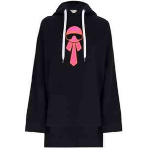 Fendi, Sweatshirts & Hoodies, Dames, Zwart, S, Karlito Print Zwarte Sweater