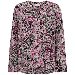 Freequent, Blouse met rozenprint, V-hals en lange mouwen Roze, Dames, Maat:S