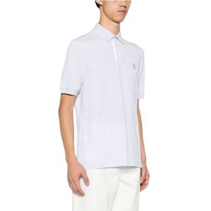 Brunello Cucinelli, Grijze Pearl Katoenen Polo Shirt met Logo Print Wit, Heren, Maat:S