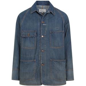 Maison Margiela, Jassen, Heren, Blauw, M, Denim, Blauwe Denim Jack Raglan Mouwen