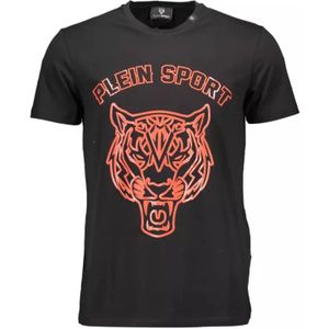 Plein Sport, Zwart Katoenen T-Shirt, Korte Mouw, Ronde Hals, Print Zwart, Heren, Maat:S