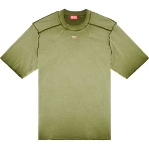 Diesel, Tops, Heren, Groen, L, T-shirt with micro-waffle shoulders