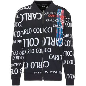 Carlo Colucci, Sweatshirts & Hoodies, Heren, Zwart, M, Comfortabele Sweatjack met Opstaande Kraag