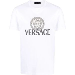 Versace, Tops, Heren, Wit, L, Katoen, Wit Medusa Head Logo T-shirt