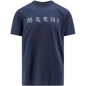 Marni, Tops, Heren, Blauw, M, Katoen, Blauwe Crew-neck T-shirt, Gemaakt in Italië