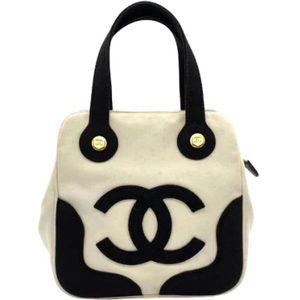 Chanel Vintage, Pre-owned, Dames, Beige, ONE Size, Katoen, Tweedehands Canvas handtassen