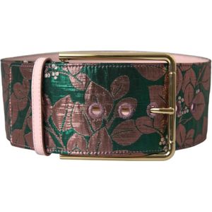 Dolce & Gabbana, Accessoires, Dames, Veelkleurig, 95 CM, Polyester, Bloemen Jacquard Gouden Gesp Riem