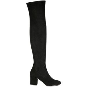 Parallele, Schoenen, Dames, Zwart, 40 EU, Suède, Zwarte Stretch Suède Overknee Laarzen