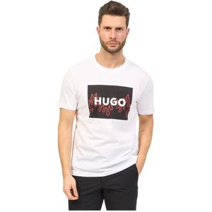 Hugo Boss, Heren Regular Fit T-shirt met Vlam Grafisch Wit, Heren, Maat:2XL