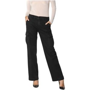 Mason's, Victoria Straight Fit Cargo Broek Zwart, Dames, Maat:M