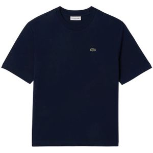 Lacoste, Tops, Dames, Blauw, L, Katoen, Luxe Organische Jersey T-Shirt