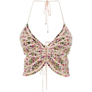 Blumarine, Multicolor Butterfly Crop Top Veelkleurig, Dames, Maat:M