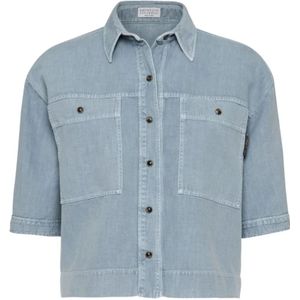 Brunello Cucinelli, Blouses & Shirts, Dames, Blauw, L, Blauwe Overhemden voor Mannen