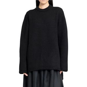 Comme des Garçons, Zwarte wollen trui met ronde hals Zwart, Dames, Maat:S